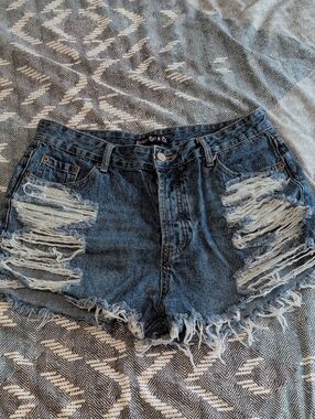 Ripped Dark Blue Denim Women's Shorts - Casual Summer Style